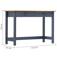 vidaXL Avlastningsbord Hill 2 lådor grå 110x45x74 cm massiv furu