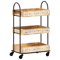 vidaXL Rullvagn med 3 hyllor 46x30x76 cm massivt mangoträ