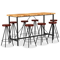 vidaXL Barmöbler 9 delar massivt akaciaträ och äkta läder