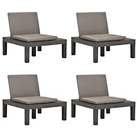 vidaXL Loungefåtöljer för trädgården med dynor 4 st plast antracit