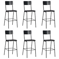 vidaXL Barstolar 6 st svart massiv plywood stål