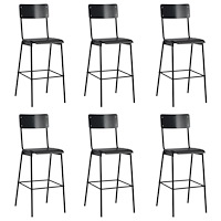 vidaXL Barstolar 6 st svart massiv plywood stål