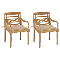 vidaXL Bataviastolar 2 st med beige dynor massiv teak