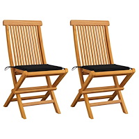 vidaXL Trädgårdsstolar med svarta dynor 2 st massivt teakträ