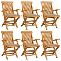 vidaXL Trädgårdsstolar med beige dynor 6 st massiv teak