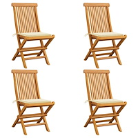 vidaXL Trädgårdsstolar med gräddvita dynor 4 st massiv teak