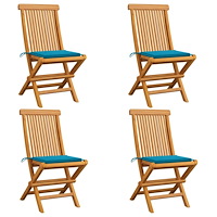 vidaXL Trädgårdsstolar med blåa dynor 4 st massiv teak