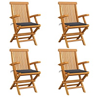 vidaXL Trädgårdsstolar med antracit dynor 4 st massiv teak