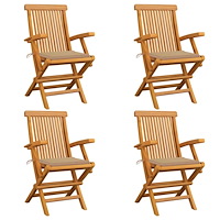 vidaXL Trädgårdsstolar med beige dynor 4 st massiv teak