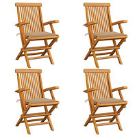 vidaXL Trädgårdsstolar med beige dynor 4 st massiv teak