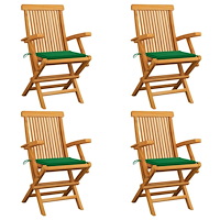 vidaXL Trädgårdsstolar med gröna dynor 4 st massiv teak