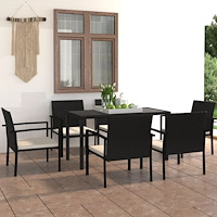 vidaXL Matgrupp för trädgården 7 delar konstrotting svart