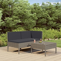 vidaXL Loungegrupp med dynor 3 delar konstrottning grå