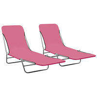 vidaXL Hopfällbara solsängar 2 st stål och tyg rosa