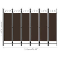 vidaXL Rumsavdelare 6 paneler brun 240x180 cm