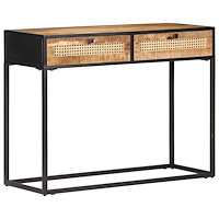 vidaXL Konsolbord 100x35x75 cm grovt mangoträ och naturlig rotting