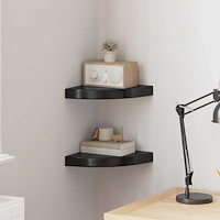 vidaXL Svävande hörnhyllor 2 st svart högglans 25x25x3,8 cm MDF