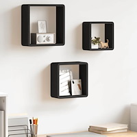 vidaXL Vägghyllor kub 3 st svart MDF
