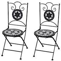 vidaXL Hopfällbara caféstolar 2 st keramik svart och vit