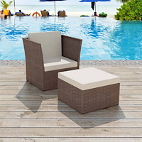 vidaXL Trädgårdsstol med pall konstrotting brun