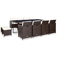 vidaXL Matgrupp för trädgården med dynor 13 delar konstrotting brun