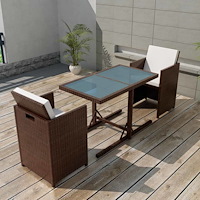 vidaXL Bistrogrupp 3 delar med dynor konstrotting brun