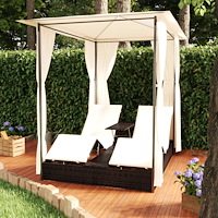 vidaXL Dubbel solsäng med gardin konstrotting brun