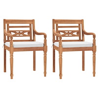 vidaXL Bataviastolar 2 st med dynor massiv teak
