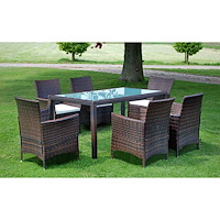 vidaXL Matgrupp för trädgården med dynor 7 delar konstrotting brun