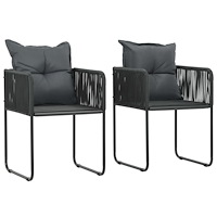 vidaXL Trädgårdsstolar 2 st med kuddar konstrotting svart