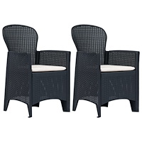 vidaXL Trädgårdsstol med dyna 2 st plast konstrotting antracit