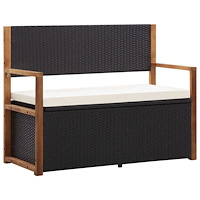 vidaXL Förvaringsbänk 115 cm konstrotting och massivt akaciaträ