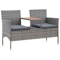vidaXL Trädgårdsbänk 2-sits med bord 143 cm konstrotting grå