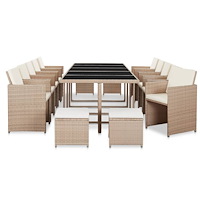 vidaXL Matgrupp för trädgården med dynor 15 delar konstrotting beige