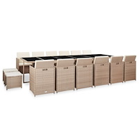 vidaXL Matgrupp för trädgården med dynor 17 delar konstrotting beige