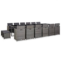 vidaXL Matgrupp för trädgården med dynor 17 delar konstrotting grå