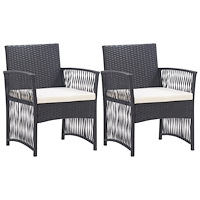 vidaXL Trädgårdsstolar med dynor 2 st svart konstrotting