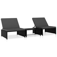 vidaXL Solsängar 2 st med bord konstrotting svart