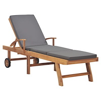 vidaXL Solsäng med dyna massiv teak grå
