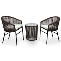 vidaXL Bistrogrupp 3 delar med dynor PE-rotting brun