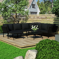 vidaXL Loungegrupp för trädgården med dynor 8 delar svart PVC