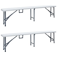 vidaXL Hopfällbara trädgårdsbänkar 2 st 180 cm HDPE vit