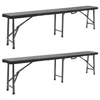 vidaXL Hopfällbara trädgårdsbänkar 2 st 180 cm HDPE svart