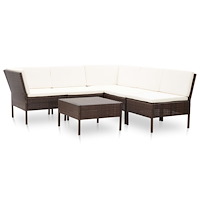 vidaXL Loungegrupp för trädgården med dynor 6 delar konstrotting brun