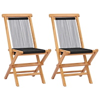 vidaXL Hopfällbara trädgårdsstolar 2 st massiv teak och rep