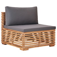vidaXL Trädgårdssoffa mittensektion med grå dyna massiv teak