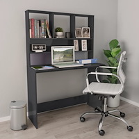 vidaXL Skrivbord med hyllor grå högglans 110x45x157 cm konstruerat trä