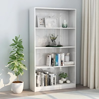 vidaXL Bokhylla 4 hyllor vit högglans 80x24x142 cm konstruerat trä