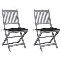 vidaXL Hopfällbara trädgårdsstolar med dynor 2 st massivt akaciaträ