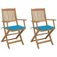 vidaXL Hopfällbara trädgårdsstolar med dynor 2 st massivt akaciaträ